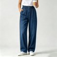 thumbnail image 6 of ClodeEU Women's Elastic Waist Denim Wide Leg Pants,Casual Loose Lightweight Jeans With Pockets ,Women's Plus L, 6 of 6