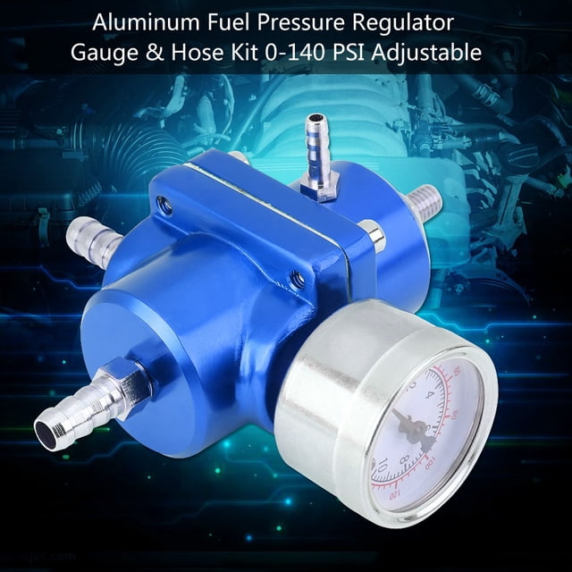 Universal Aluminum Fuel Pressure Regulator Gauge Hose Kit 0-140 PSI Adjustable for Cars
