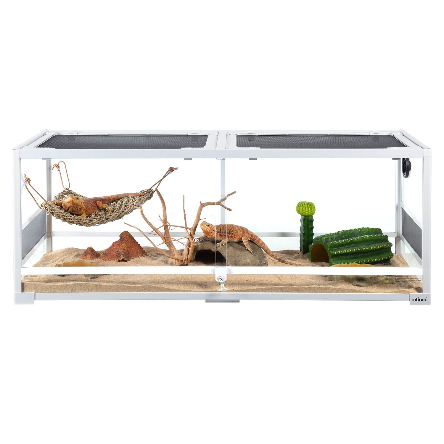 OiiBO Tempered Glass Reptile Terrarium 64 Gallon, Front Sliding doors Habitat Tank with Double