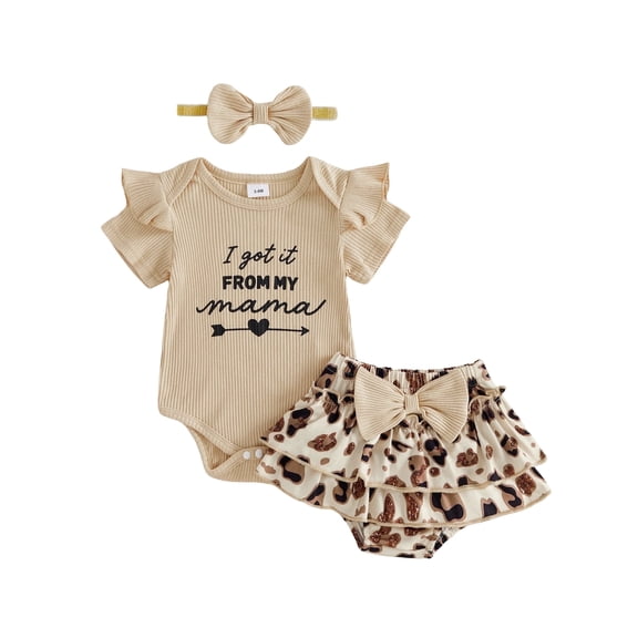AceBaby Infant Baby Girl Summer Leopard Print Skirt 3Pcs Outfit Set for 0-18M,95% Cotton