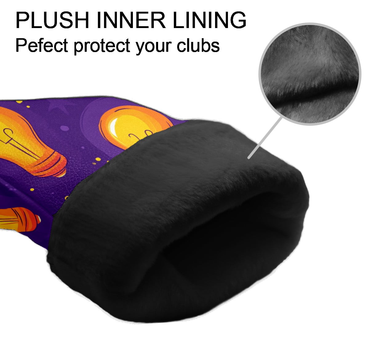 Golf Club Covers PU Leather Waterproof Head Covers for Fairway Woods Hybrids Light Bulb Pattern
