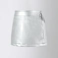 thumbnail image 3 of Usaibhir Girl's PU Leather Ruched Wrap Hem Skirt Kids High Waisted Mini Short Skirts for 3-14Y, 3 of 11