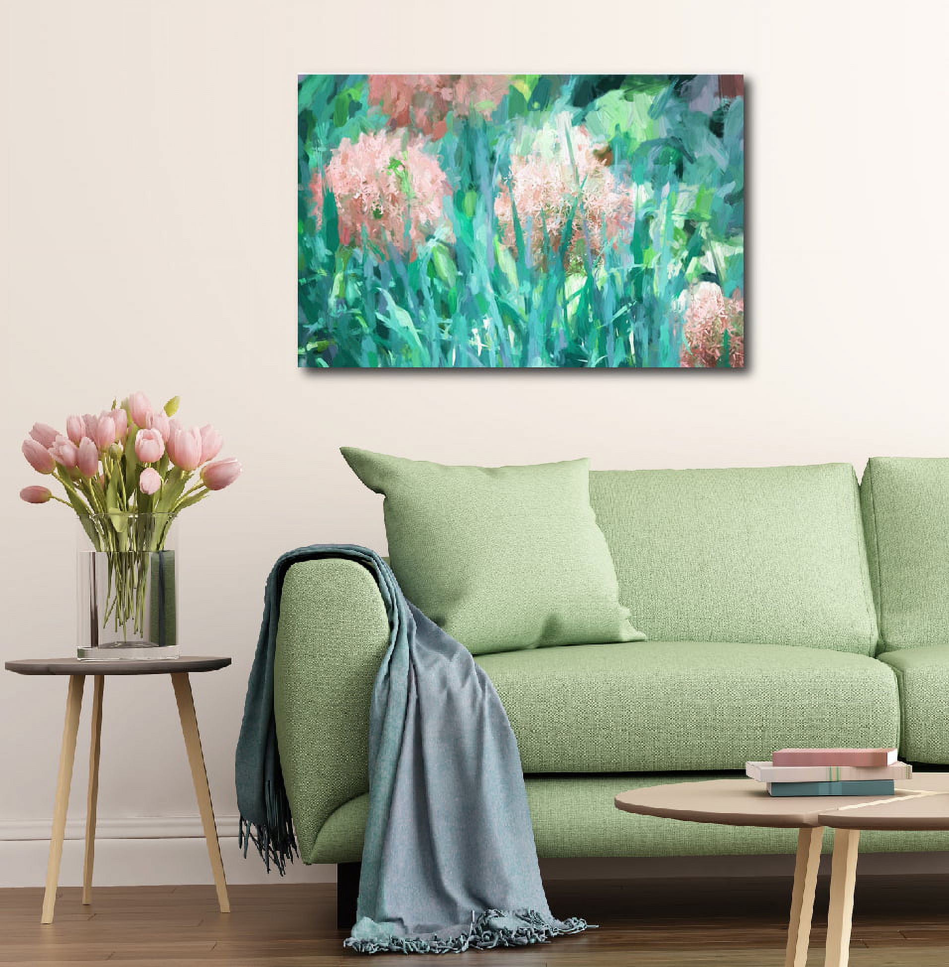 Fields fo Bloom Mint & Pink I Gallery-Wrapped Canvas Wall Art, 16x20