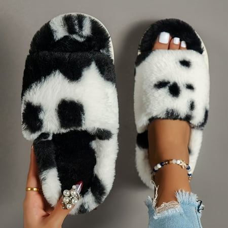 

Cozy Fluffy Furry House Slippers Single Band Open Toe Platform Fuzzy Shoes Comfy Warm Home Slippers