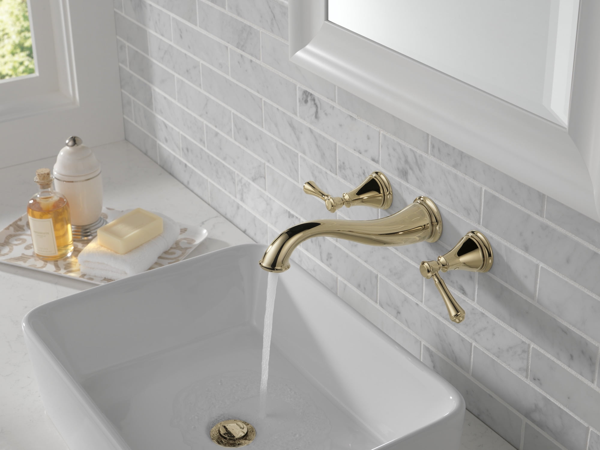 Delta Cassidy Two Handle Wall-Mount Bathroom Faucet Trim in Polished Nickel (Valve Not Included) T3597LF-PNWL