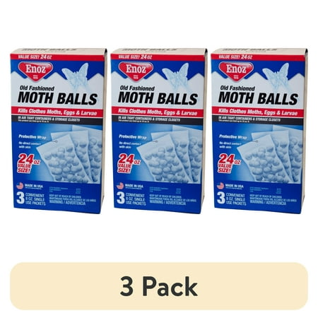 (3 pack) Enoz Old Fashioned Moth Balls - Naphthalene, 8oz, Clothes Moth Killer, 3-pack
