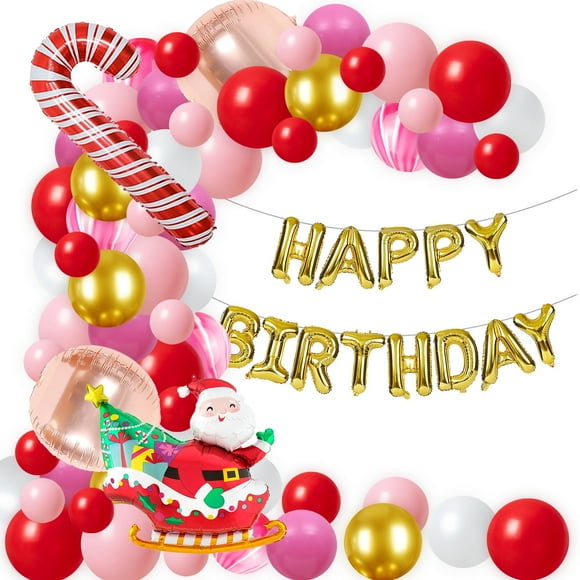 Décoration de Fête d'Anniversaire Thème de Noël Or Bannière Agate Rouge Rose Ballon Guirlande Arc Kit Santa Claus Cannes 4d Rose Or Papier Ballon pour Nouvel An Joyeux Noël Fournitures de Fête
