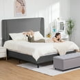 thumbnail image 3 of COMHOMA King Bed Frame with Type-C & USB, Upholstered Bed Frame with 51" High Headboard Tall, White Bed Frame with Wood Slat Support, Wingback Headboard,Grey, 3 of 9