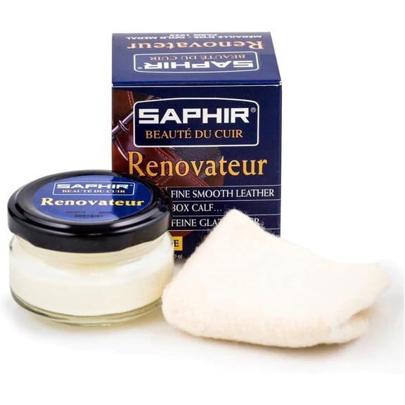 Saphir Beauté du Cuir Renovateur - Cleans Nourishes Protects and Shines - with Chamois Cleaning Cloth - 50mL