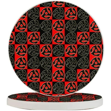 

Set of 2 Round Coasters 45-RPM-Adapters-Hipster for Drinks 4 Inch Ceramic Cups Place Mats Home Decor