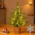 thumbnail image 5 of DAMAI 24" Pre-Lit Green Cypress Artificial Christmas Tree with 30 Warm White Twinkle LED Lights, Artificial Tabletop Christmas Trees with Woven Basket Base for Kitchen Dining Room Window, 5 of 9