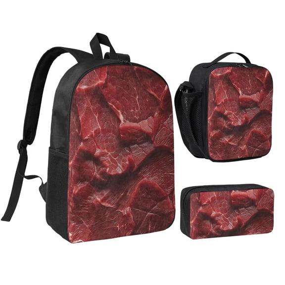 Meat Backpack Set 3pc ，Backpack with Lunch Bag and Bag 17 Inch