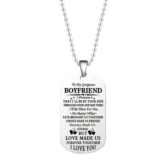 Guodhu Valentine's Day Gift to My Wife Husband Boyfriend Girlfriend Couple Lettering Necklace Stainless Steel Engraved Dog Tag Pendant I Love You Necklace Jewelry Birthday Gift