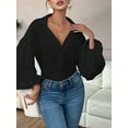 thumbnail image 6 of Women'S French Polka Dot Half-Open Collar Loose Bubble Long Sleeve Top, 6 of 8