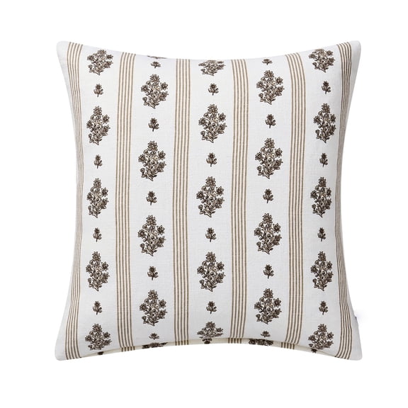 Farmhouse Decorative Throw Pillow with Insert, 18x18 Inch Floral Striped Cushion Cover, Botanical Design Soft Square Accent Pillow for Couch Bed Living Room, Rustic Home Decor