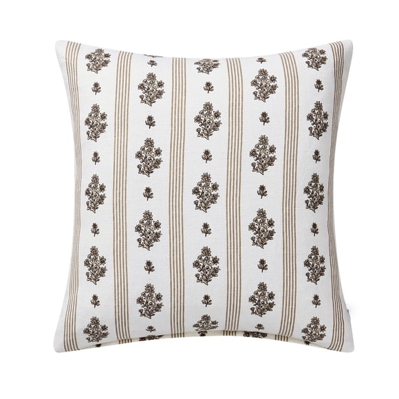 Qiopertar Decorative Throw Pillow 18x18 Inch, Flower Striped Pillow with Pillow Core, Nature Inspired Cushion for Sofa Bed Living Room