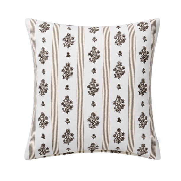 Cojín Decorativo de 45X45 Cm con Relleno – Diseño Floral a Rayas, Estampado de Hojas y Flores Inspirado En La Naturaleza para La Decoración de La Sala de Estar, El Dormitorio o El Sofá.