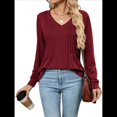 thumbnail image 1 of Blusas de Larga Abullonadas para Mujer, con Cuello en V Plisado, Estilo Túnica de Otoño, Elegantes, Informales, Holgadas, para Verano Vino Tinto XXL, 1 of 10