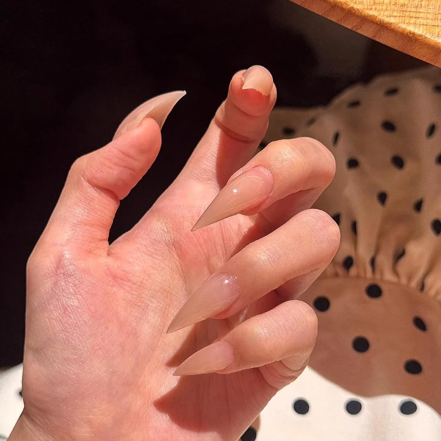 Cute Cat Claw Press on Nails Nude Short Stiletto Handmade Reusable Thick Acrylic Cat Dragon Eagle Claw False Nail Glossy Glue on Nail