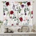 thumbnail image 5 of Red Burgundy Rose Flower Kitchen Curtains Spring Floral Small Short Cafe Window Curtains Botanical Leaves Wildflowers Bathroom Window Drapes Treatment Tier Curtains 2 Panels (27.5x39 Inch), 5 of 6