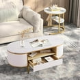 thumbnail image 5 of Modern Luxury Fluted Coffee Table, 47.24" Oval Coffee Table with Storage, Faux Marble Top, Curved Profile Design,Gold Metal Legs and Handles, 5 of 5