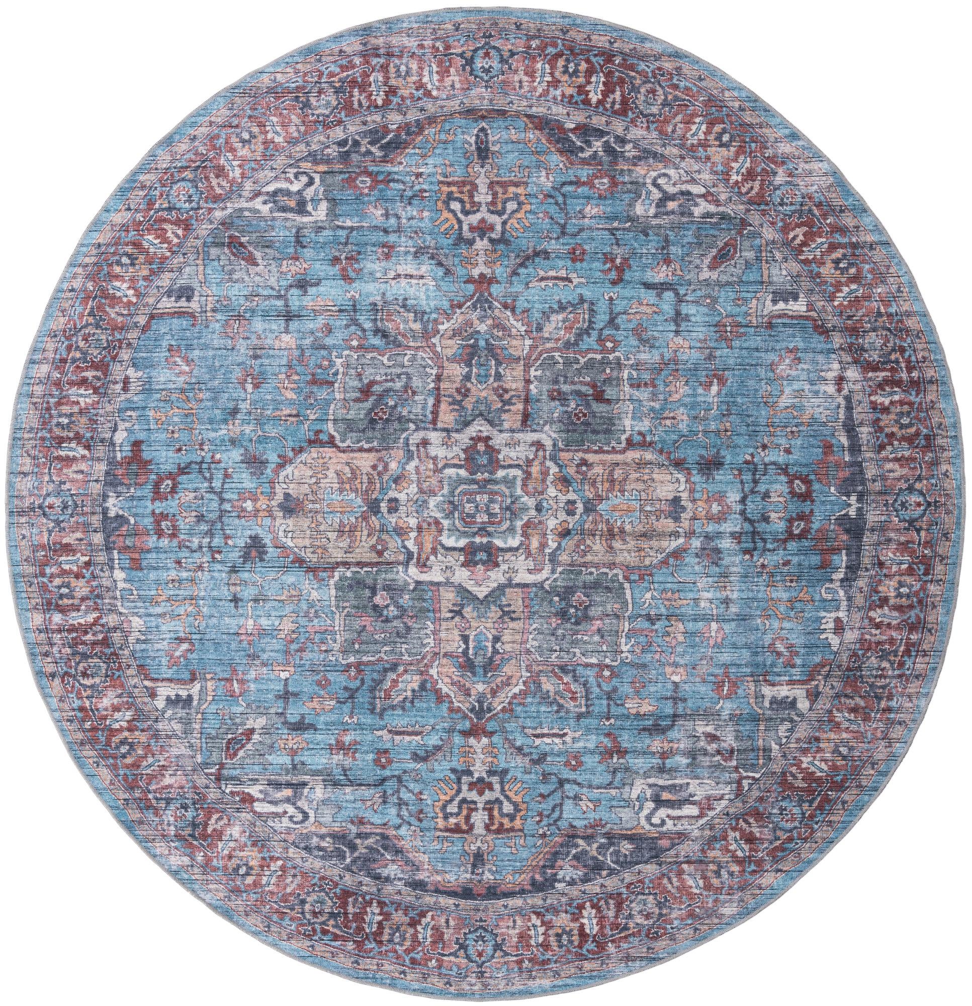 Maahru Collection Washable Rug 10 Ft Round Blue LowPile Rug
