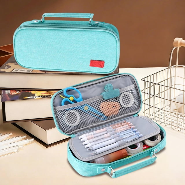 Ohmyroo Large Capacity Canvas Pen Case Multi Layer Portable Stationery Organizer For Office Professionals