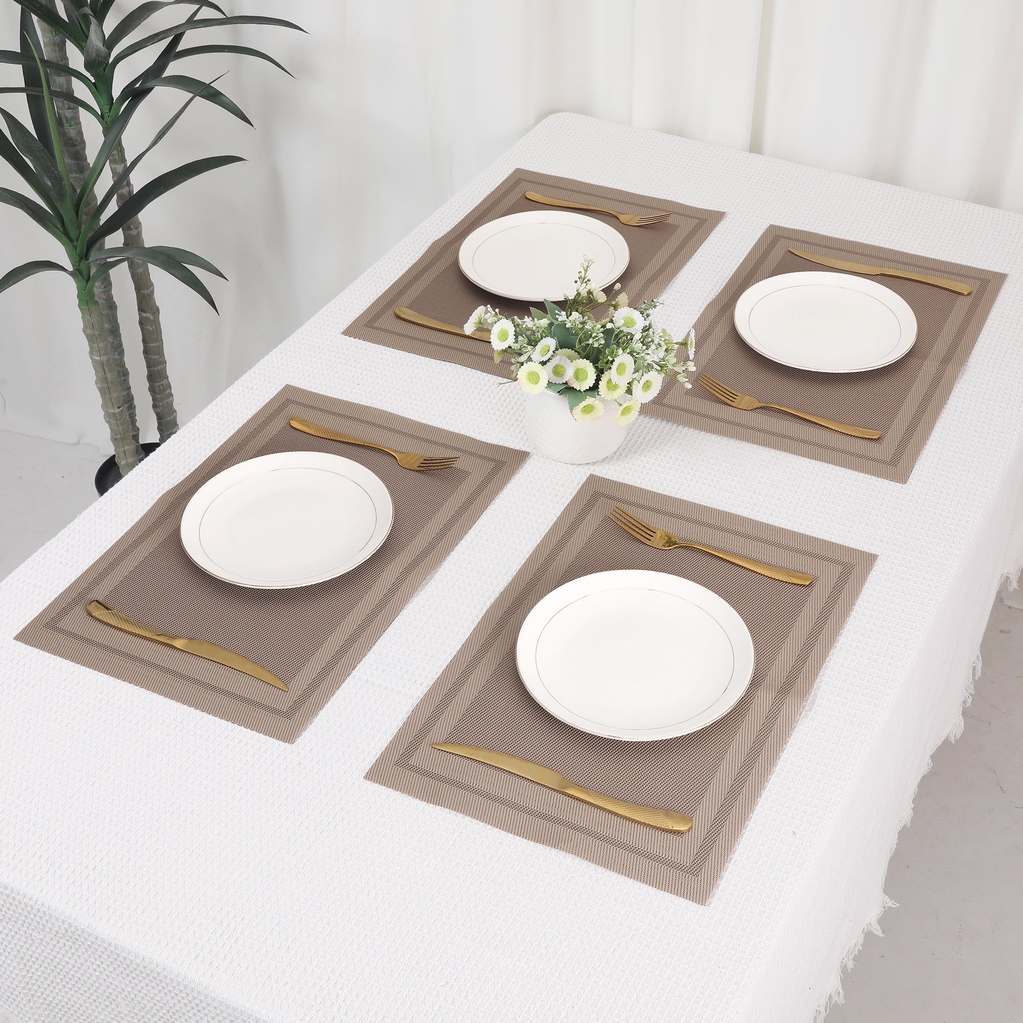 Unique Bargains Vinyl Placemats for Table Decor Washable Table Placemats 8pk Gold 18x12in