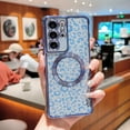 thumbnail image 5 of for Samsung Galaxy S21 Ultra Phone Case Magnetic Compatible with MagSafe Cute Leopard Glitter Women Case Luxury Plating Clear Camera Cover Shockproof Soft Bumper for Galaxy S21 Ultra (Sierra Blue), 5 of 10