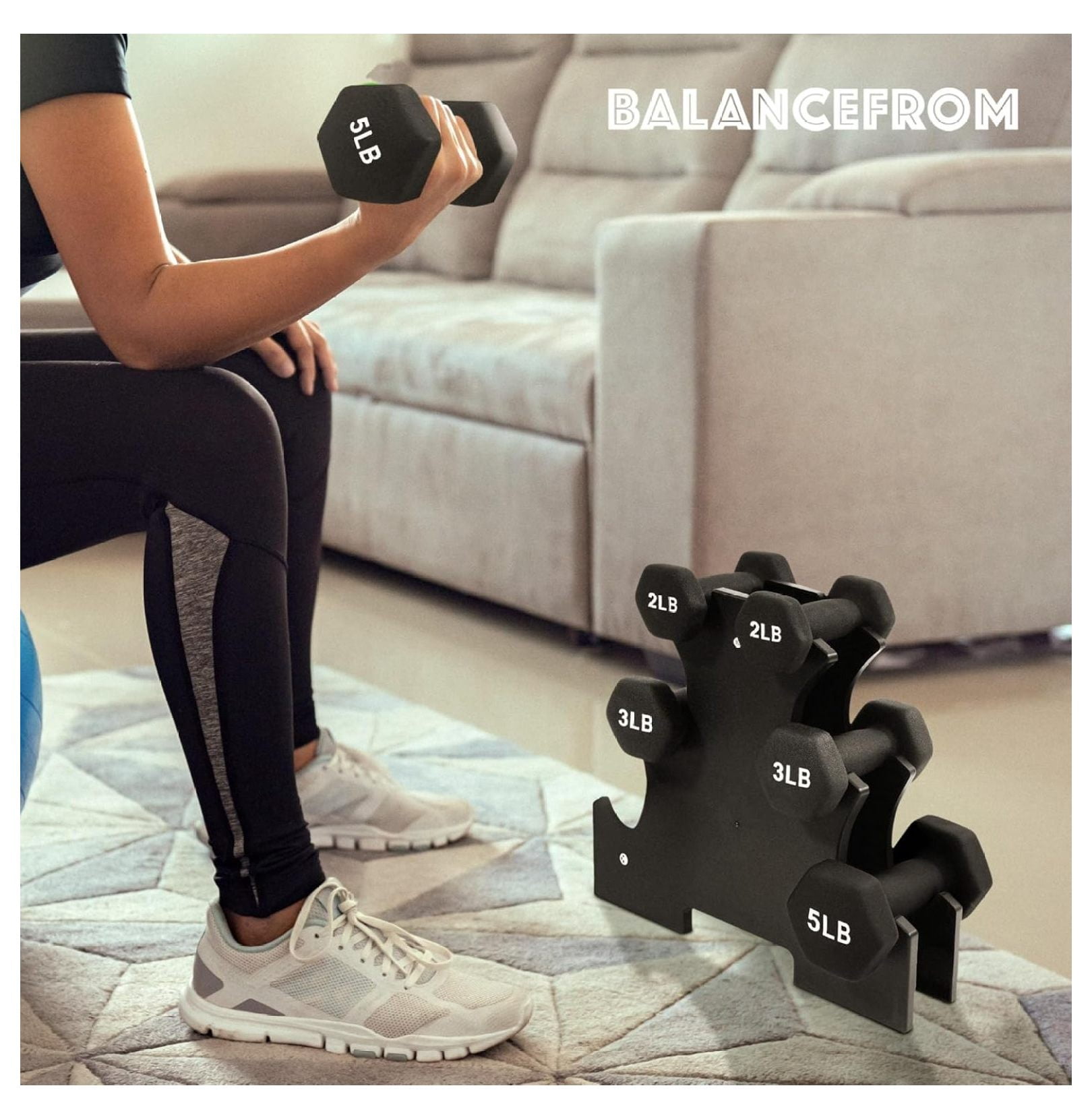 Neoprene Dumbbells Set with Stand - 2lb, 3lb, 5lb Hex Weights - Strength Training, Home Gym, Color Coded Non-Slip Grip