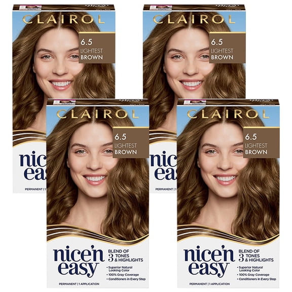 Pack of 4 New Clairol Nicen Easy Permanent Hair Color, 6.5 Lightest Brown