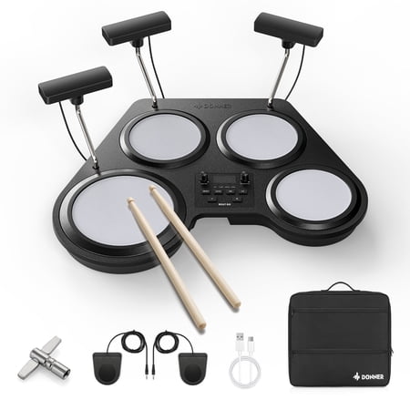 Donner Electronic Drum Set, 220+ Sounds, USB MIDI, 2 Switch Pedal, Portable Electric Drum Set for Beginner with Quiet Mesh Drum Pads with Sticks, Travel Bag