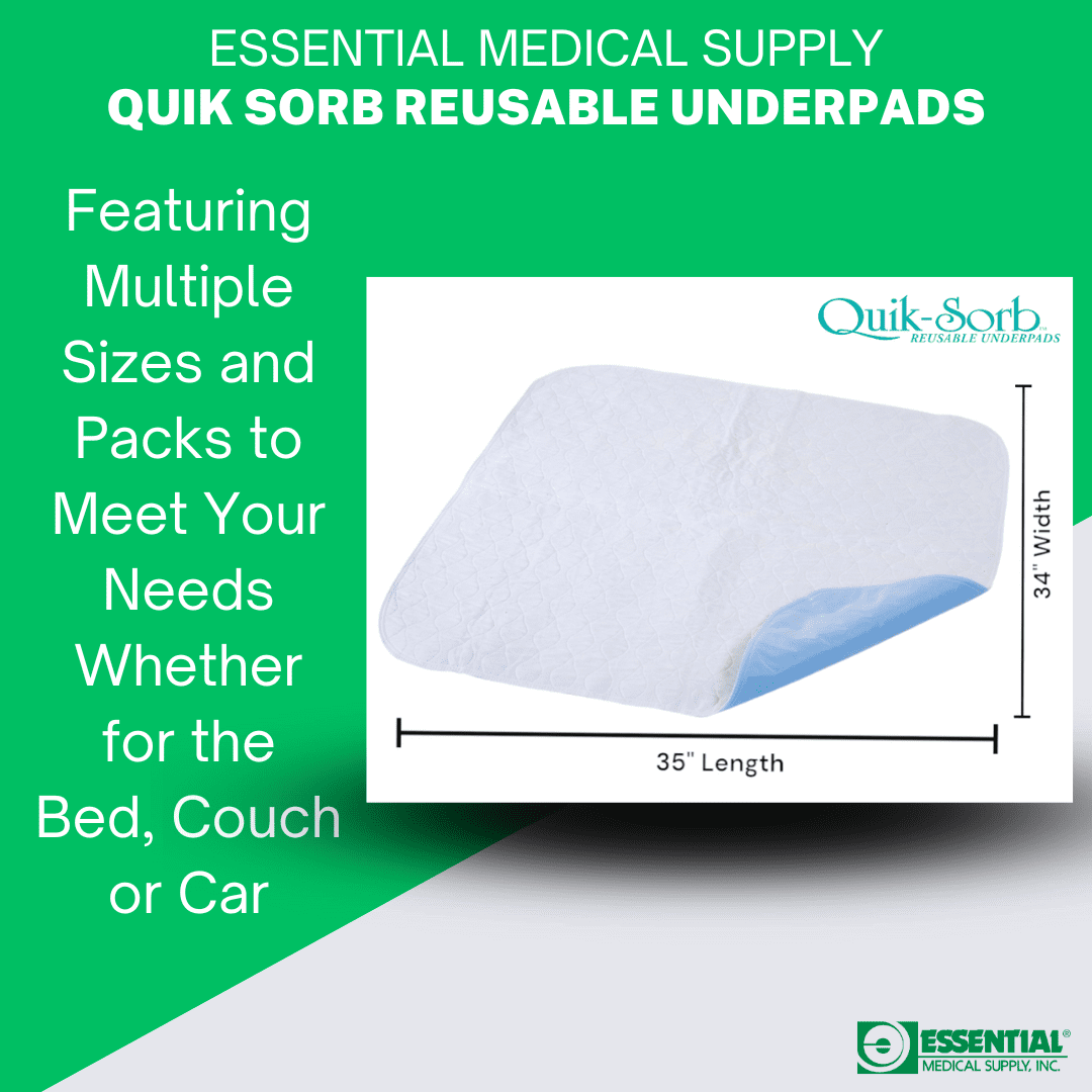 Essential Medical Supply Quik-Sorb 34" x 35" Quilted Birdseye Cotton Reusable Underpad - Waterproof Incontinence Bed Pads for Adults, Washable and Reusable Bed Pads with Birdseye Cotton Topsheet