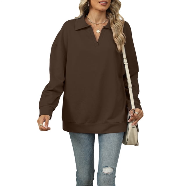 Camisetas para Mujer, de Larga, con Banda en la Parte Inferior, Informales, de Negocios, con Cuello en V Café Oscuro S
