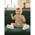 thumbnail image 4 of BemeyourBBs Newborn Baby Boys Summer Clothes Infant Boys 2 Pieces Outfit Waffle Knit Short Sleeve Solid Color Romper and Drawstring Shorts Set, 4 of 9
