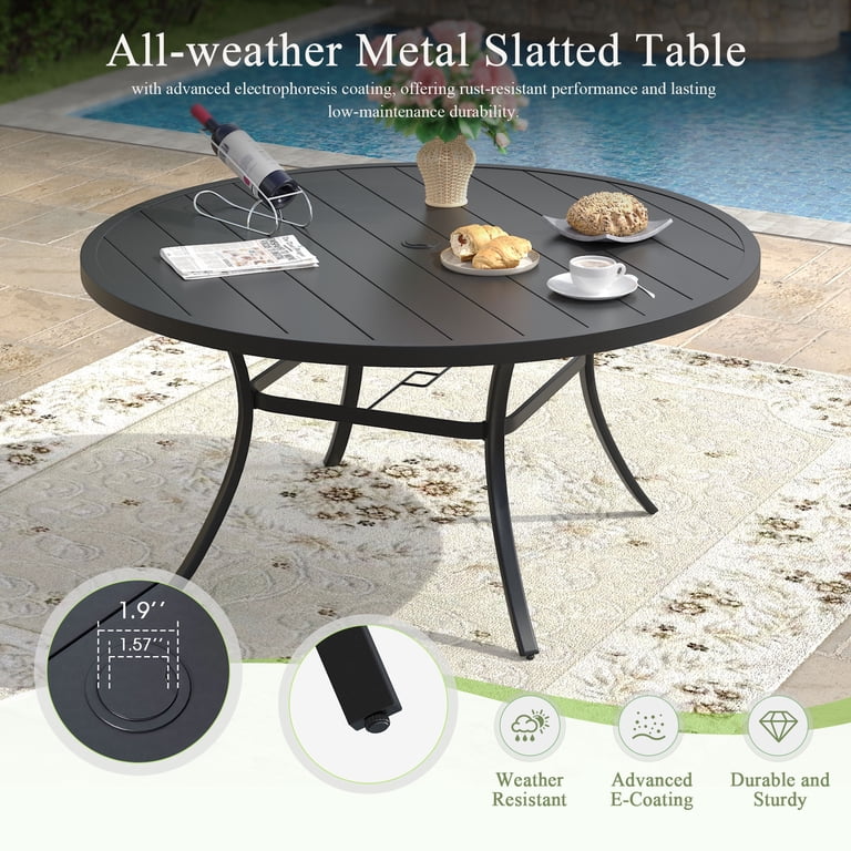 60 round patio table with umbrella hole Vicllax 60" Dining for 8, Metal Outdoor Dining Table for Garden Lawn Balcony Deck, Grey 8 people comfortably VOXBIN 63" Outdoor Round Patio