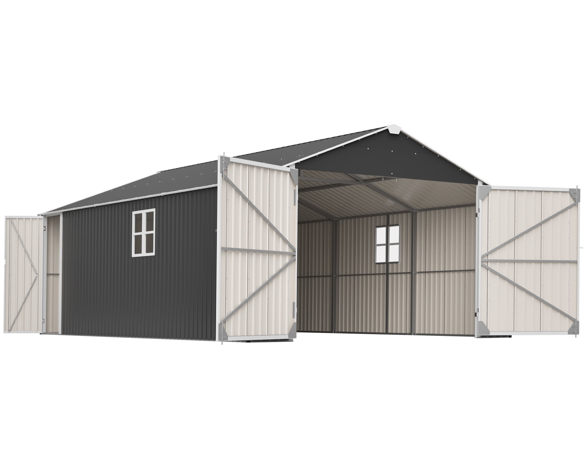 LZBEITEM 20x12 FT Outdoor Metal Garage Shed Extra Large Storage Shed 1810 CUFT Triple Door Storage Building Ultra-Reinforced Truss System with Windowsfor Car, Boat, Truck, Equipment Storage
