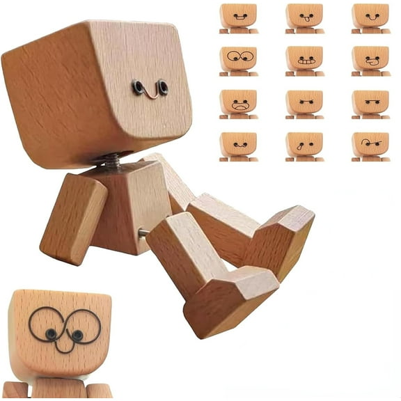 Shaking Wooden Man Figurine, Handmade Dashboard Decor for Car - Swaying Motion Novelty Ornament, Fun Wooden Toy Gift