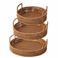 thumbnail image 2 of CuiLiyq 3 Pcs Rattan Serving Trays with Handles, Decorative Woven Wicker Tray Round Shallow Rattan Basket, for Coffee Table Decor, Bread, Fruit, Snacks (11.8", 9.84", 7.87"), 2 of 8
