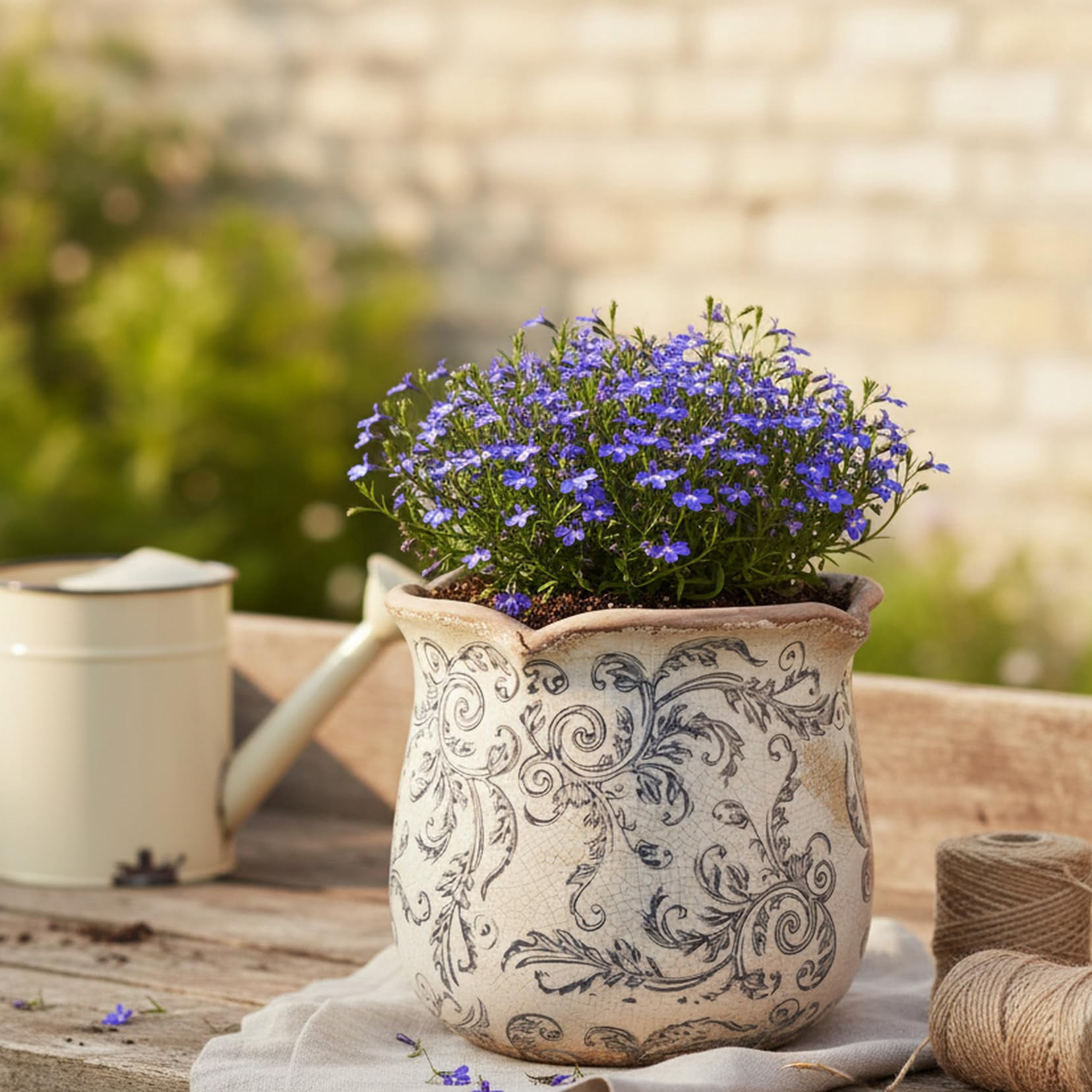 Ceramic Pots for Plants, Vintage Plant Pot with Drainage Hole, 6.11in. Planter for Indoor Plants, Crackle Glaze Finish Flower Pot, Perfect Ceramic Planter for Gardening, Red Blooms