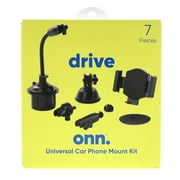 onn. Universal Car Phone Mount Black Kit, 7 Pieces, Cupholder, Vent, Dash, Windshield Mount