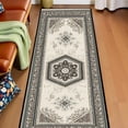 thumbnail image 2 of Blue Brown Medallion Hallway Runner Rug, Traditional Oriental Long Floor Mat, Non-Slip Washable Vintage Ornate Rug for Entryway Kitchen, 2 of 9
