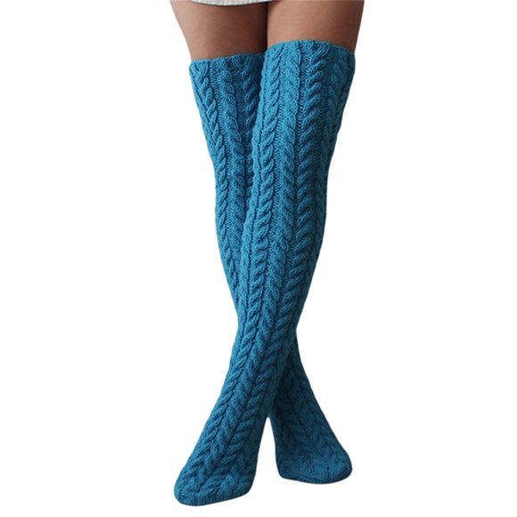 WTXUE Thigh High Stockings, Slouchy Socks, Women's Cable Knitted Thigh High Boot Socks Extra Long Winter Stockings Over Knee Leg Warmers, 6# Light Blue