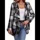 thumbnail image 3 of Cárdigan de Cuello Chal A Cuadros para Mujer, Chaqueta de Franela Larga con Abertura Frontal, Abrigo Corto A Cuadros, Ropa de Otoño Negro S, 3 of 9