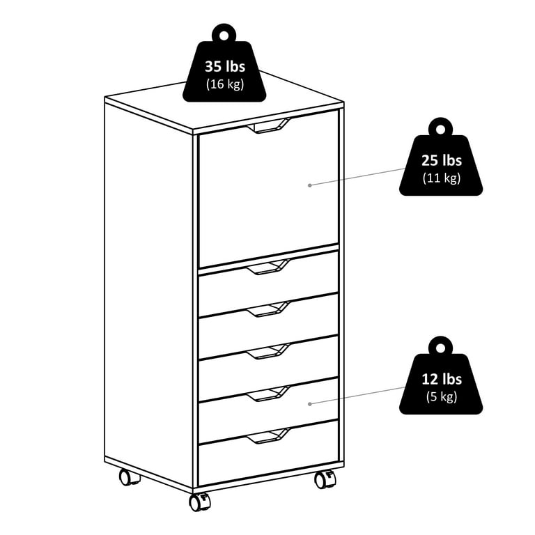 Winsome Halifax 5 Drawer Rolling Wood Storage Organization Dresser White