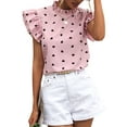 thumbnail image 3 of STARVNC Women Heart Graphic Half High Collar Ruffle Short Sleeve Top, 3 of 7