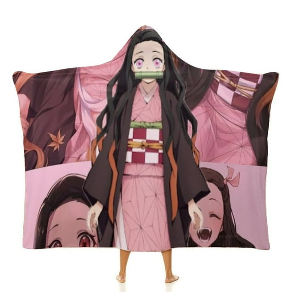 Kamado Nezuko Wearable Blanket Cloak Arctic Velvet Hooded Blanket Soft Fuzzy Hoodie Blanket Cape for Adults Kids 40"x50"