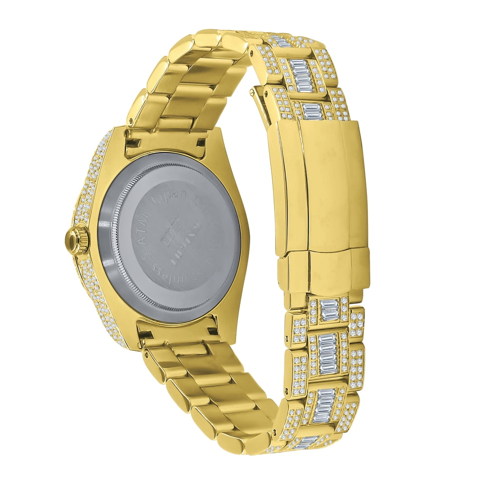 Montre Homme Luxe En Or Jaune 18k Plaqué, Cadran Diamants Simulés - USDiamondKing - 39mm