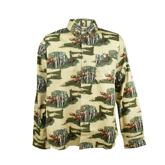 Woodland Creek Men's Twill Moose Print Classic Long Sleeve Button-up Shirt, M