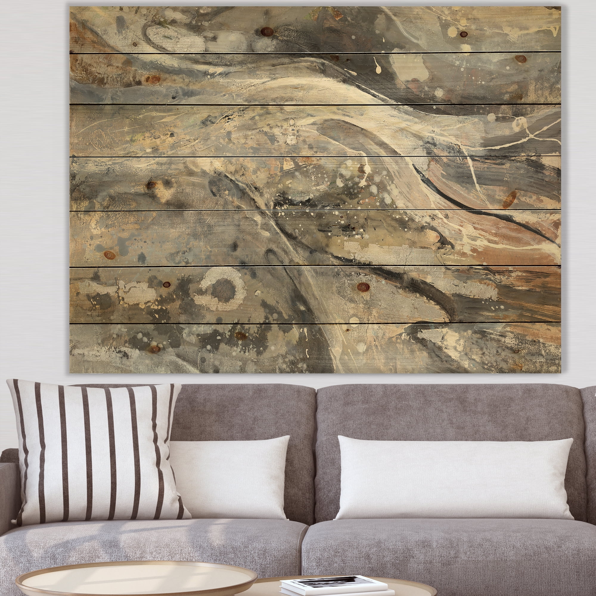 Designart 'Ice and Fire Minerals I' Farmhouse Print on Natural Pine Wood
